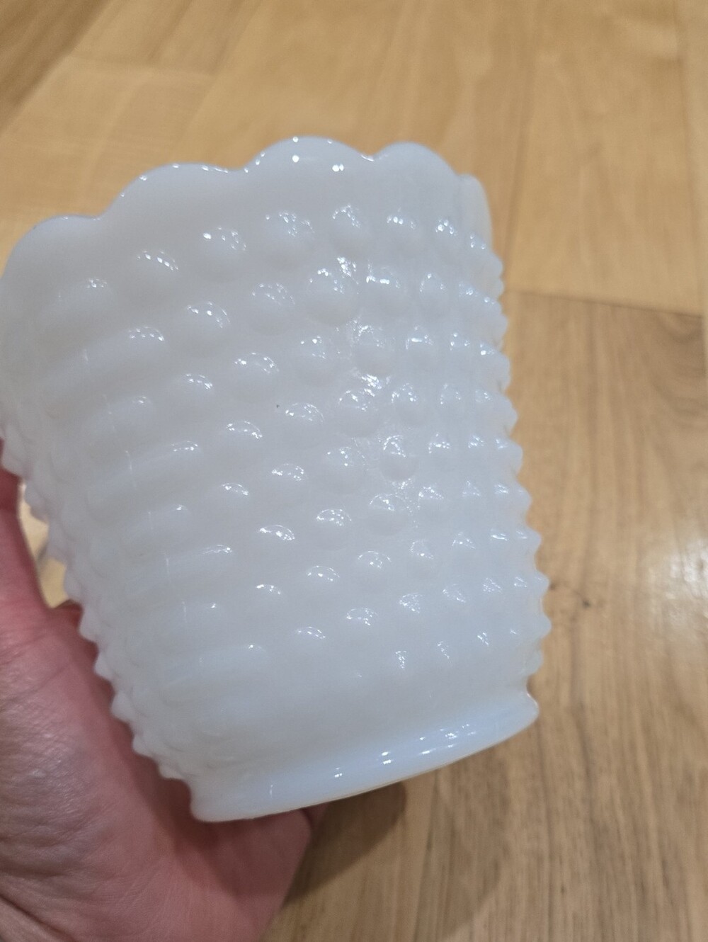 Fire Kimg White Hibnail Milk Glass Scalloped Edge Planter Or Bowl Decor